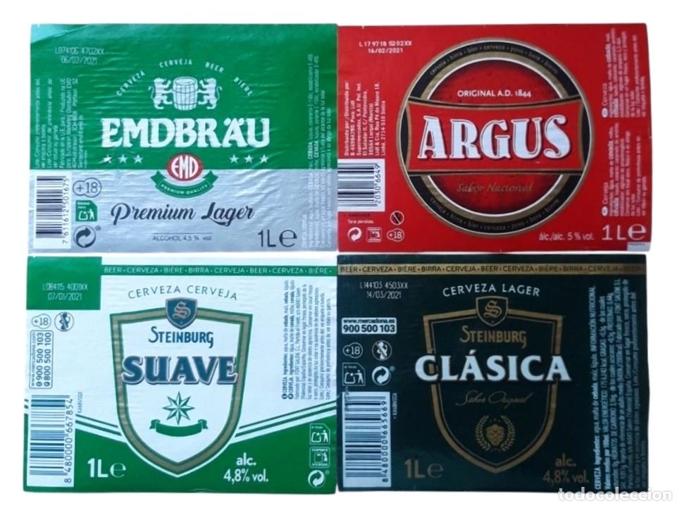 Coleccionismo de cervezas: LOTE DE 4 ETIQUETAS DE 1000 CL. EMDBRAU, ARGUS, STEINBURG CLASICA, STEINBURG SUAVE.