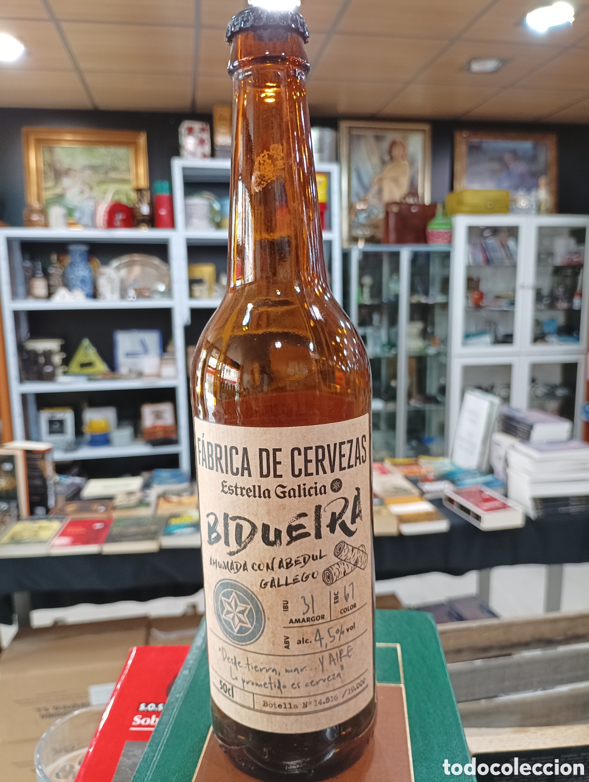 Coleccionismo de cervezas: Botella vacia de cerveza Estrella Galicia, Bidueira Ed. 2019, 50 cl