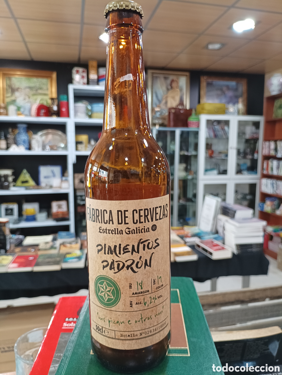 Coleccionismo de cervezas: Botella vacia de cerveza Estrella Galicia, Pimientos de Padr&oacute;n Ed. 2019, 50 cl