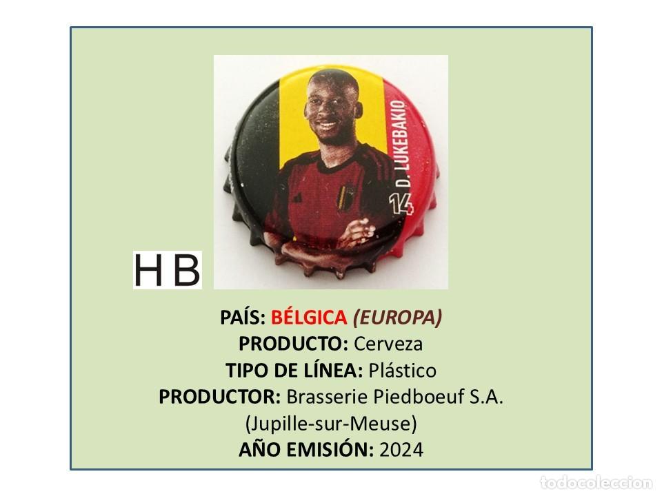 Coleccionismo de cervezas: TAPON CORONA CAPSULA CHAPA CERVEZA JUPILER EUROCOPA 2024 D. LUKEBAKIO (B&Eacute;LGICA)