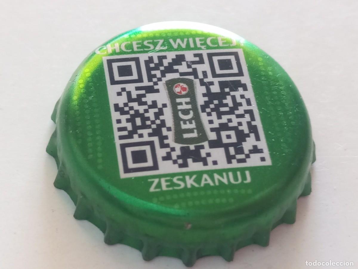 Coleccionismo de cervezas: Chapa tap&oacute;n corona de la cerveza polaca LECH CHCESZ WIECEJ? ZESKANUJ (SIN texto en la falda)