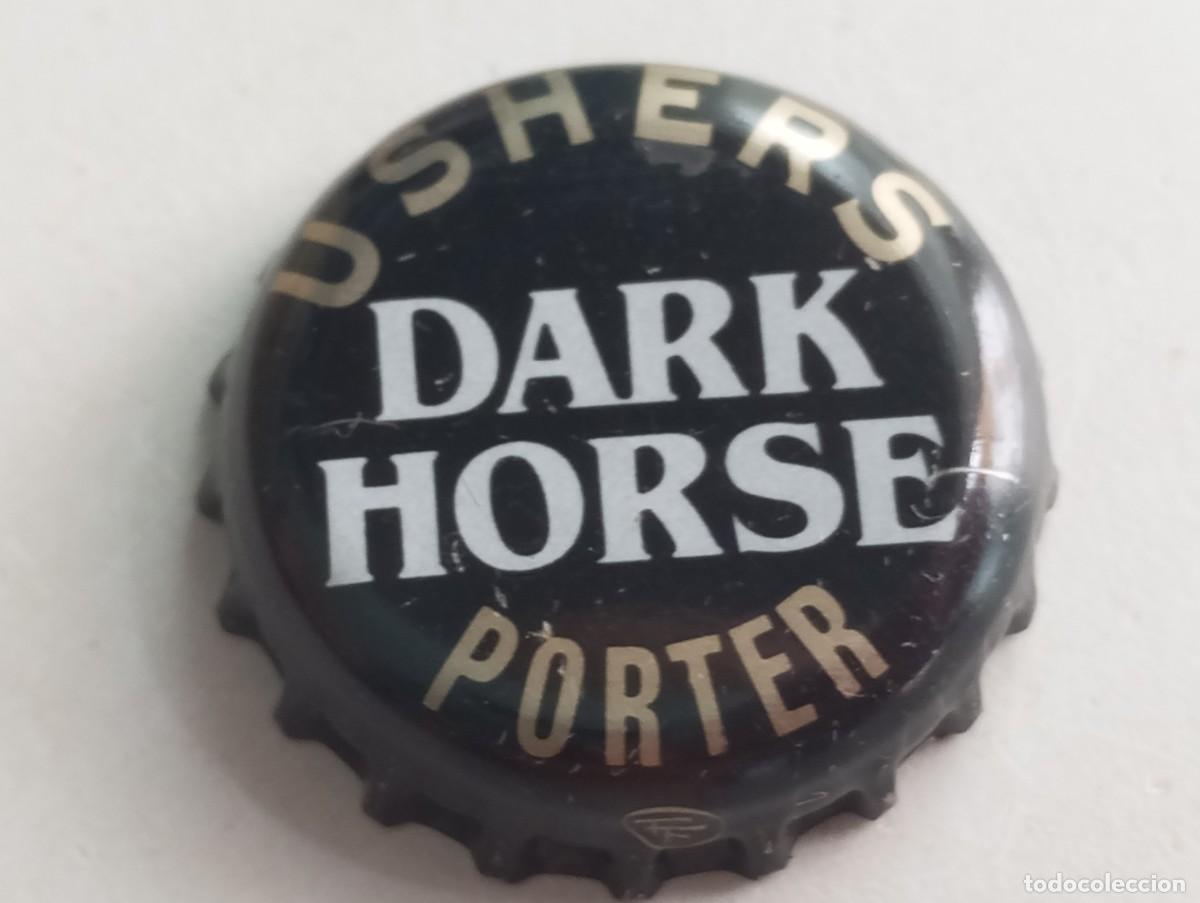 Coleccionismo de cervezas: Chapa tap&oacute;n corona de la cerveza inglesa USHERS PORTER DARK HORSE