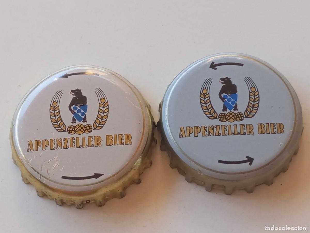 Coleccionismo de cervezas: Lote de 2 chapas tap&oacute;n corona DIFERENTES (tonalidad) de la cerveza suiza APPENZELLER BIER