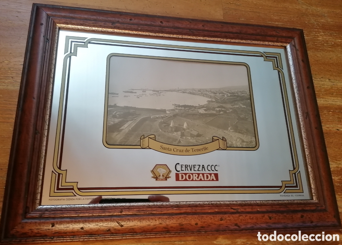 Coleccionismo de cervezas: Antiguo y raro cuadro espejo CERVEZA CCC DORADA - Santa Cruz de Tenerife