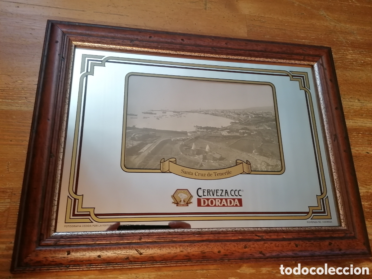 Coleccionismo de cervezas: Antiguo y raro cuadro espejo CERVEZA CCC DORADA - Santa Cruz de Tenerife