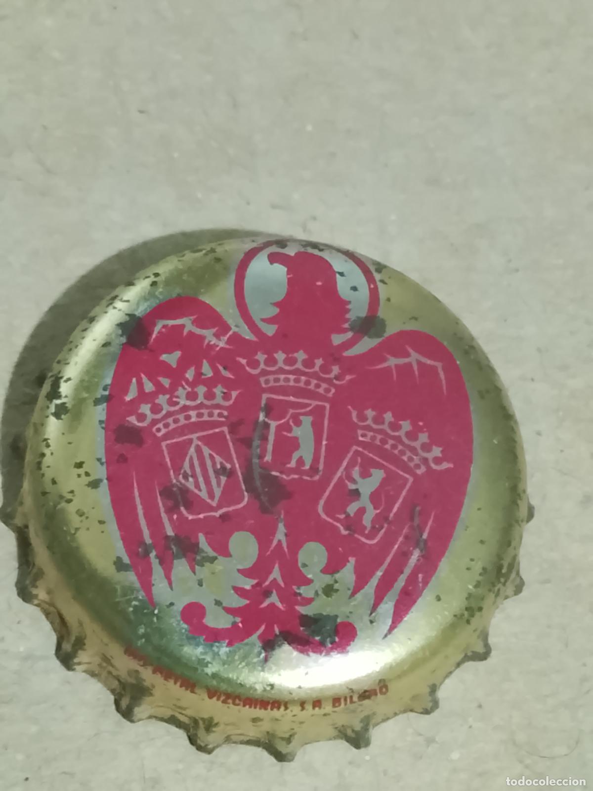 Coleccionismo de cervezas: Chapa Tap&oacute;n Corona de Cerveza El &Aacute;guila- Fabricante No Metal Vizcainas-Reverso Corcho