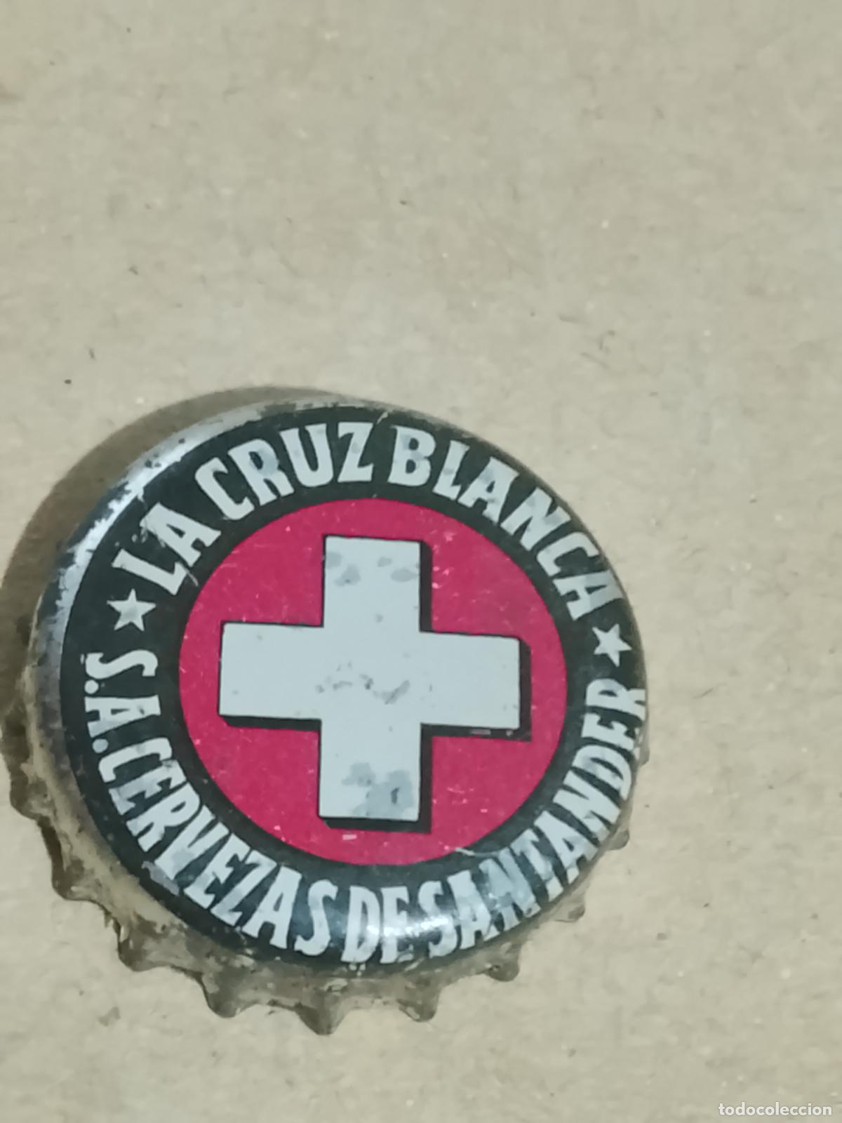 Coleccionismo de cervezas: Chapa Tap&oacute;n Corona de Cerveza La Cruz Blanca -Cervezas de Santander- Fabricante No Metal Vizcainas