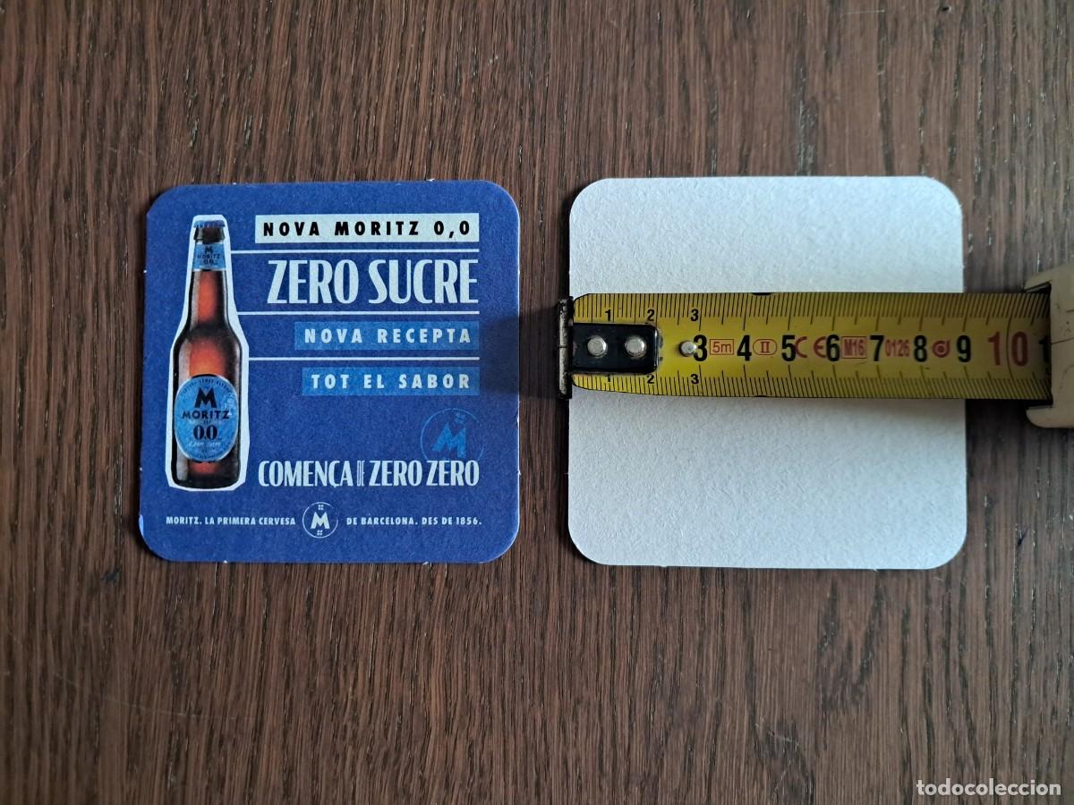 Coleccionismo de cervezas: posavasos de cerveza, Moritz, nova Moritz 0,0, zero sucre, nova recepta, tot el sabor.