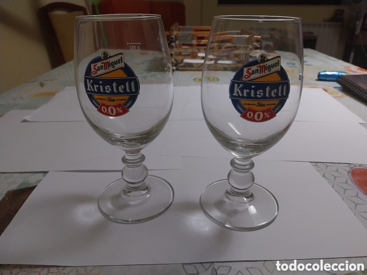 Coleccionismo de cervezas: Dos copas de cerveza de la marca San Miguel Kristell 0,0%