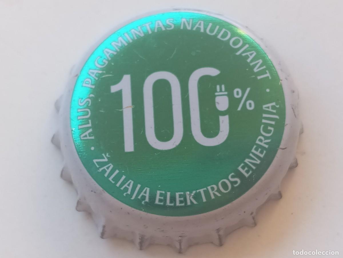Coleccionismo de cervezas: Chapa tap&oacute;n corona de cerveza lituana KALNAPILIS ALUS - Pagamintas naudojant 100% žaliąją Elektros