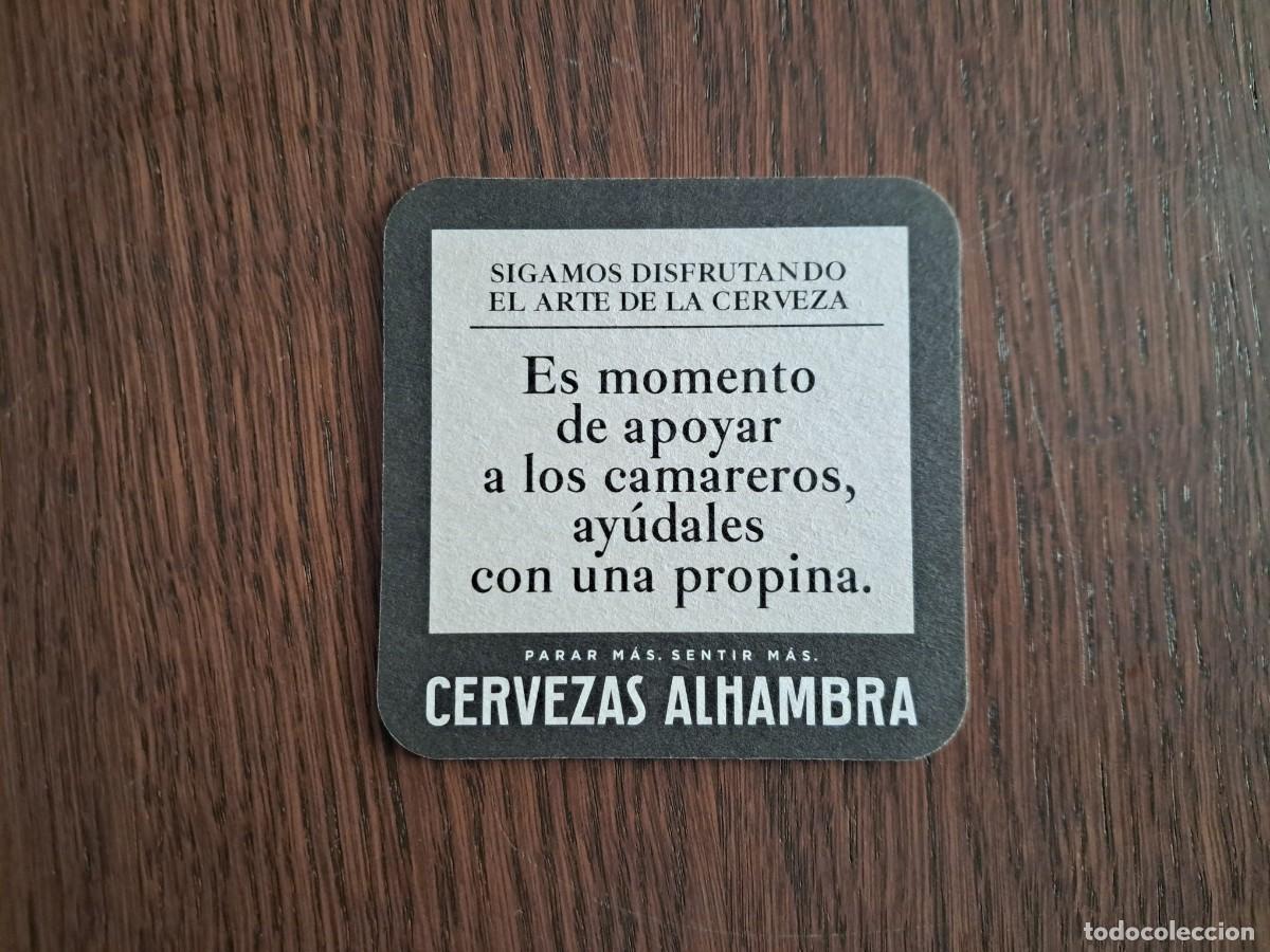 Coleccionismo de cervezas: posavasos de cerveza, Alhambra, es momento de apoyar a los camareros, ay&uacute;dales con una propina.