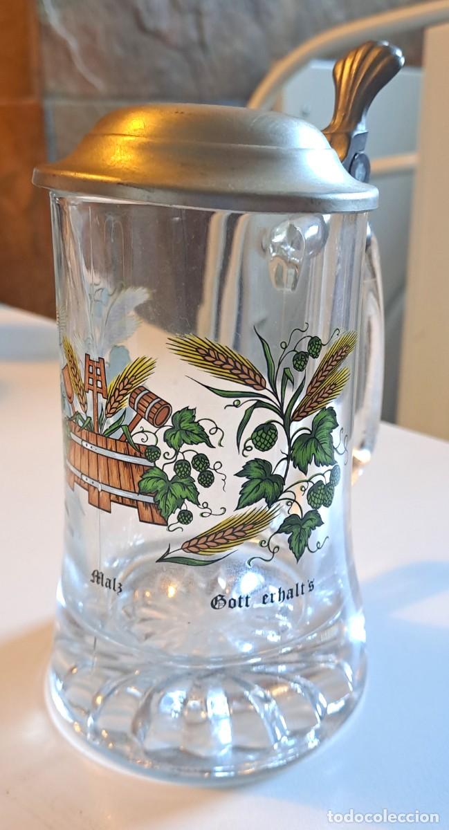 Coleccionismo de cervezas: JARRA DE CERVEZA ALEMANA CRISTAL TAPA METALICA VINTAGE