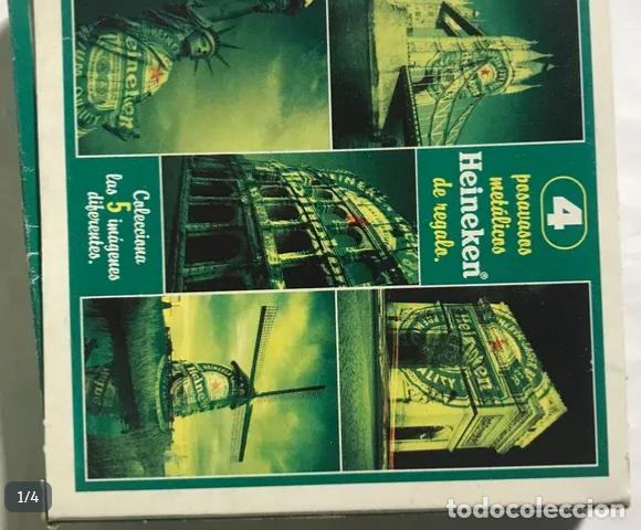 Coleccionismo de cervezas: Heineken. Lote de 4 posavasos de metal. Arco de triunfo, Par&iacute;s.