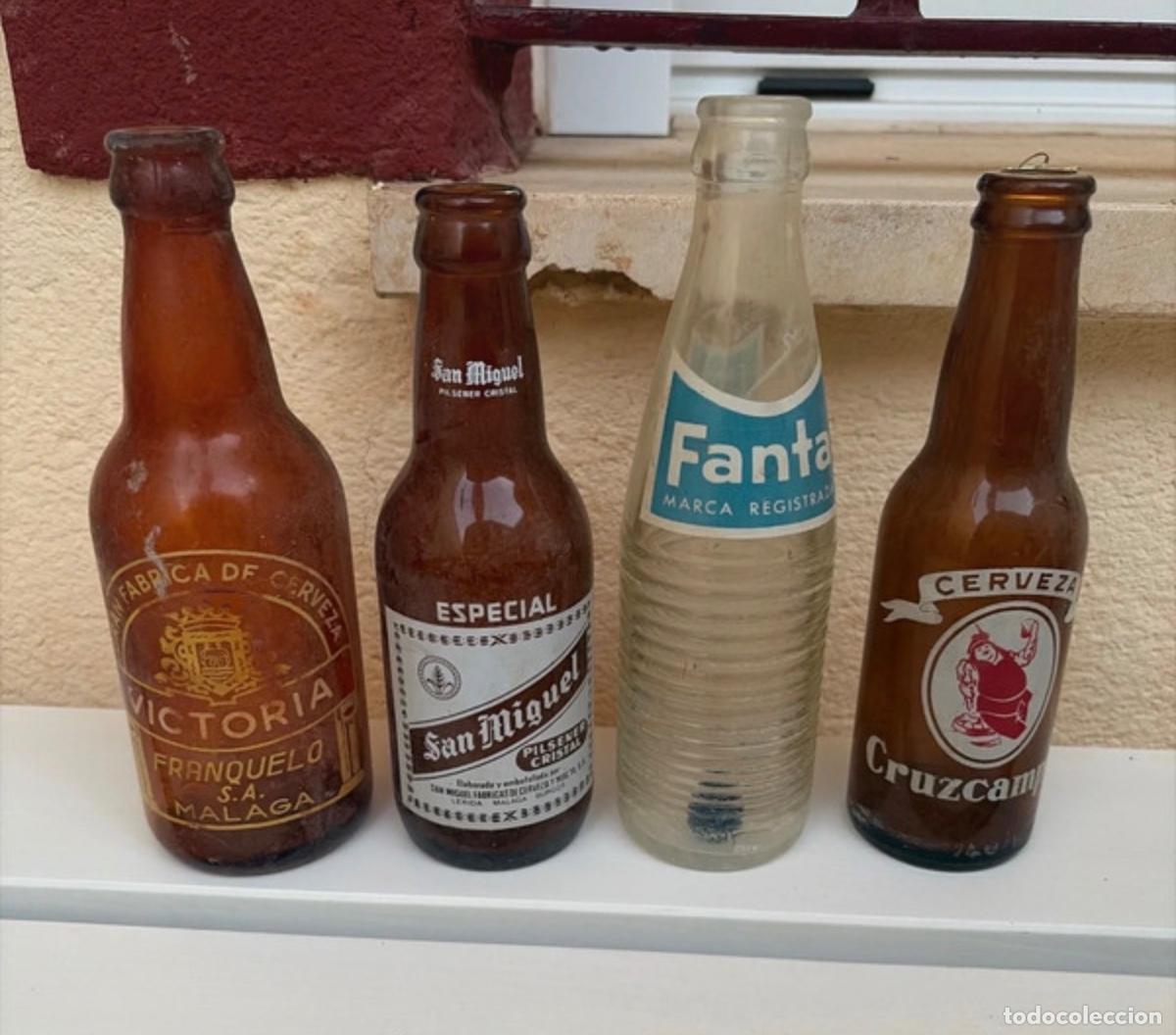 Coleccionismo de cervezas: Botellas refresco/cerveza antiguas (lote de 4)