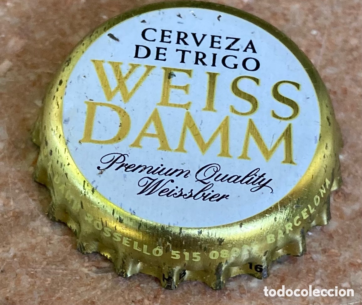 Coleccionismo de cervezas: TAP&Oacute;N CORONA BOTTLE CAP BIRRA BIERE CHAPA BEER CERVEZA DAMM WEISS.BARCELONA.--LOTE N. 2628--CARMANJO