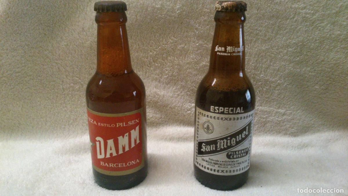 Coleccionismo de cervezas: LOTE DOS BOTELLINES DAMM + SAN MIGUEL VINTAGE