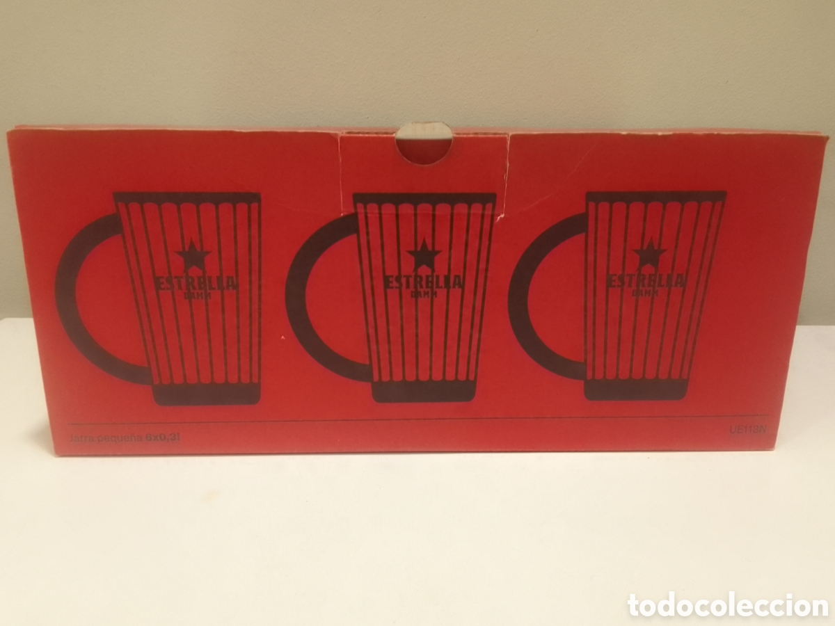 Coleccionismo de cervezas: Caja con seis jarras cerveza ESTRELLA DAMM 0,3 l.