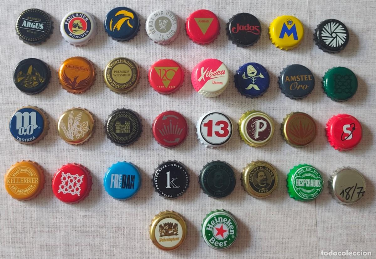 Coleccionismo de cervezas: LOTE DE 35 TAPONES DE CERVEZA (HEINEKEN / KELLERBIER / AMSTEL / DESPERADOS / PATRONUS / VIC BREWERY)