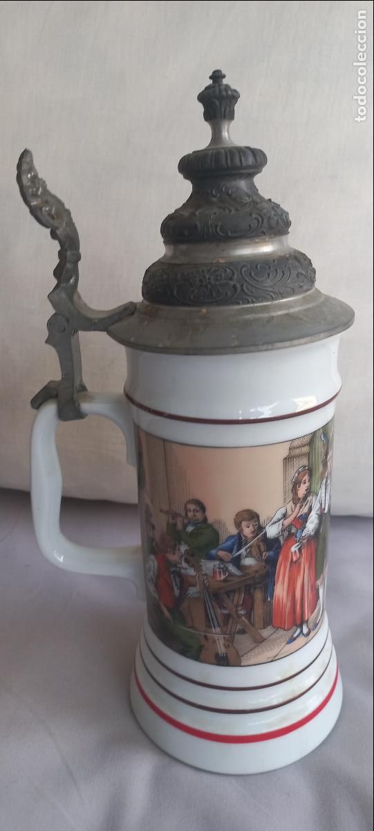 Coleccionismo de cervezas: Jarra de porcelana con tapa, cerveza, Vintage Alemania, Rastal Hohr Grenzhausen 1974