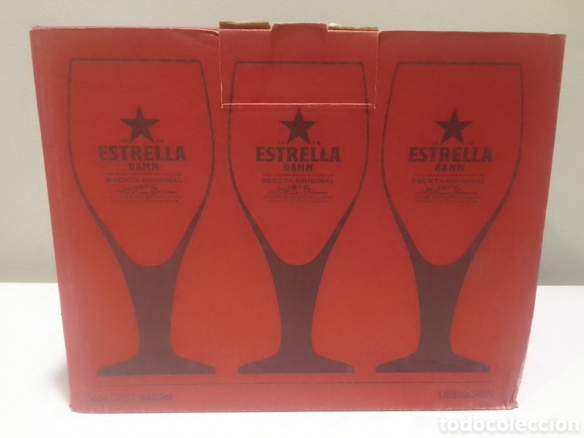 Coleccionismo de cervezas: Caja seis copas cerveza ESTRELLA DAMM 20 cl.
