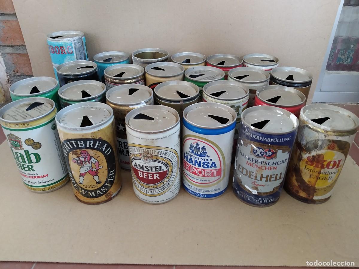 Coleccionismo de cervezas: LOTE 24 LATAS CERVEZA ANTIGUA ESTRELLA DORADA MAHOU AMSTEL SKOL HANSA DAB HENNINGER GUINNESS STEFFL
