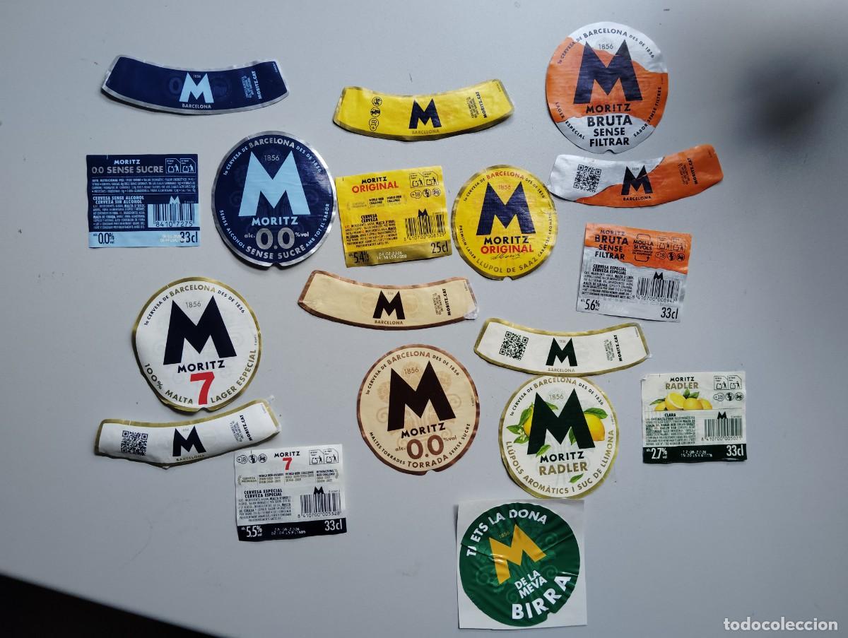 Coleccionismo de cervezas: LOTE ETIQUETAS CERVEZA ESPA&Ntilde;A MORITZ. USADAS