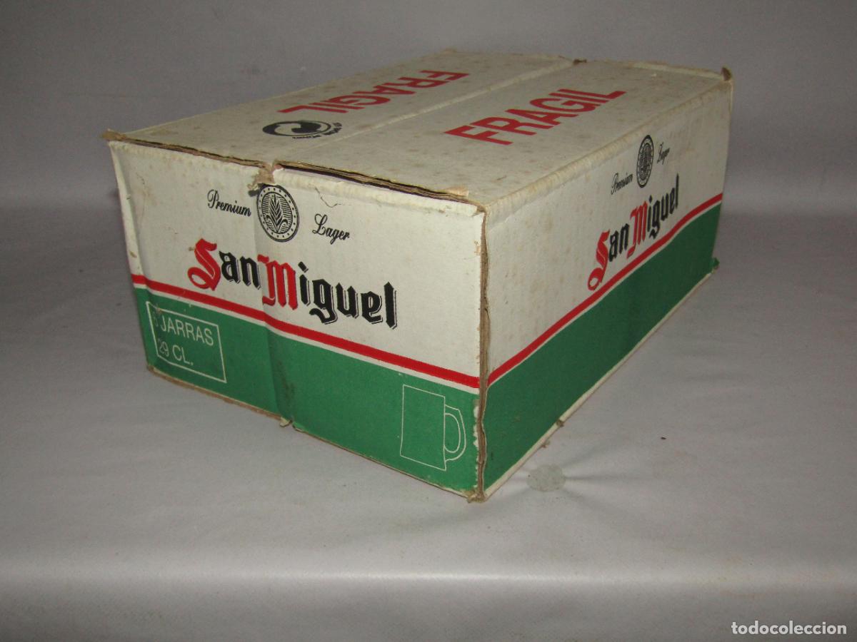 Coleccionismo de cervezas: Antigua Caja Completa con 6 Jarras de Cristal de 29 cl. de Cerveza SAN MIGUEL a Estrenar