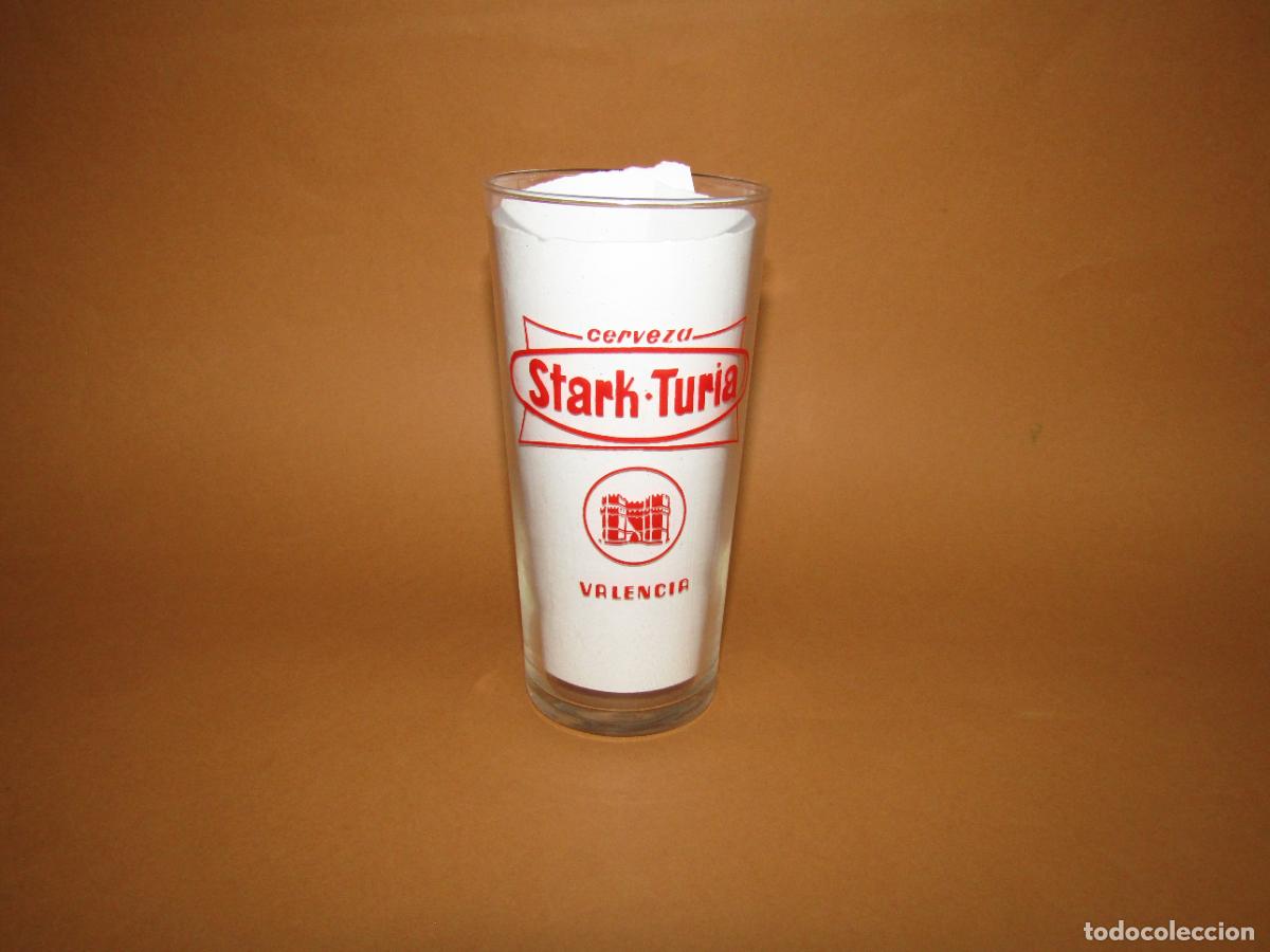 Coleccionismo de cervezas: Antiguo Vaso CA&Ntilde;A LARGA de Cerveza STARK - TURIA de Valencia