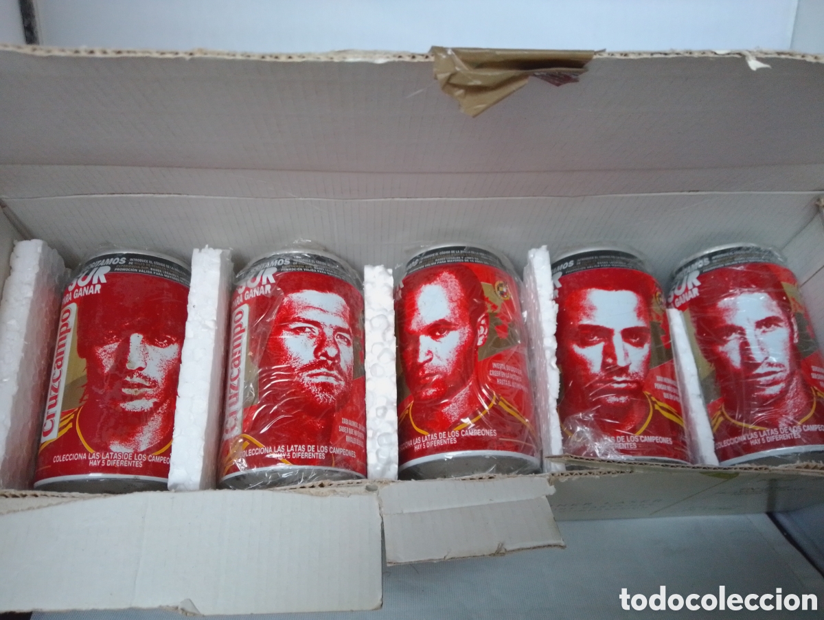 Coleccionismo de cervezas: Cruzcampo 5 latas vac&iacute;as 2012