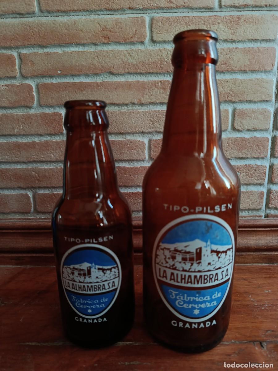 Coleccionismo de cervezas: CERVEZA LA ALHAMBRA GRANADA BOTELLIN Y TERCIO.