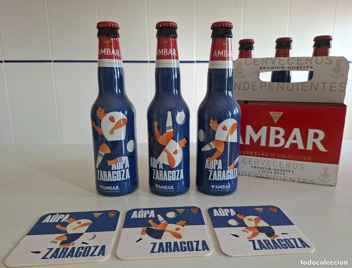 Coleccionismo de cervezas: COLECCI&Oacute;N 6 BOTELLAS AMBAR+POSAVASOS REAL ZARAGOZA. EDICI&Oacute;N LIMITADA.
