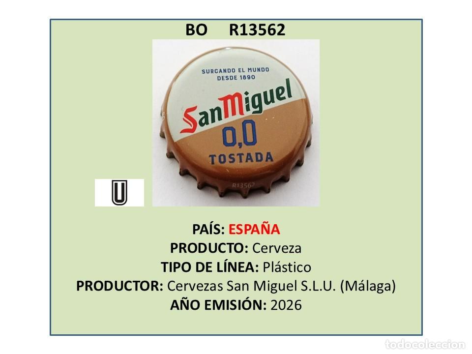 Coleccionismo de cervezas: TAPON CORONA CAPSULA CHAPA CERVEZA SAN MIGUEL 0,0 TOSTADA (ESPA&Ntilde;A)