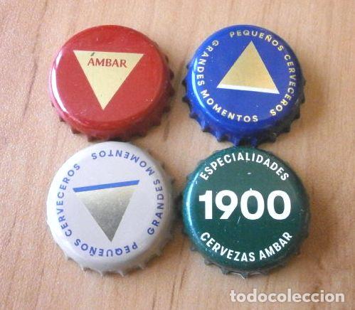Coleccionismo de cervezas: Lote 4 Chapas Cerveza Espa&ntilde;ola AMBAR (ES)(SP) (Zaragoza 1900) Tapon Corona Tappi Beer Bier Bi&egrave;re L13
