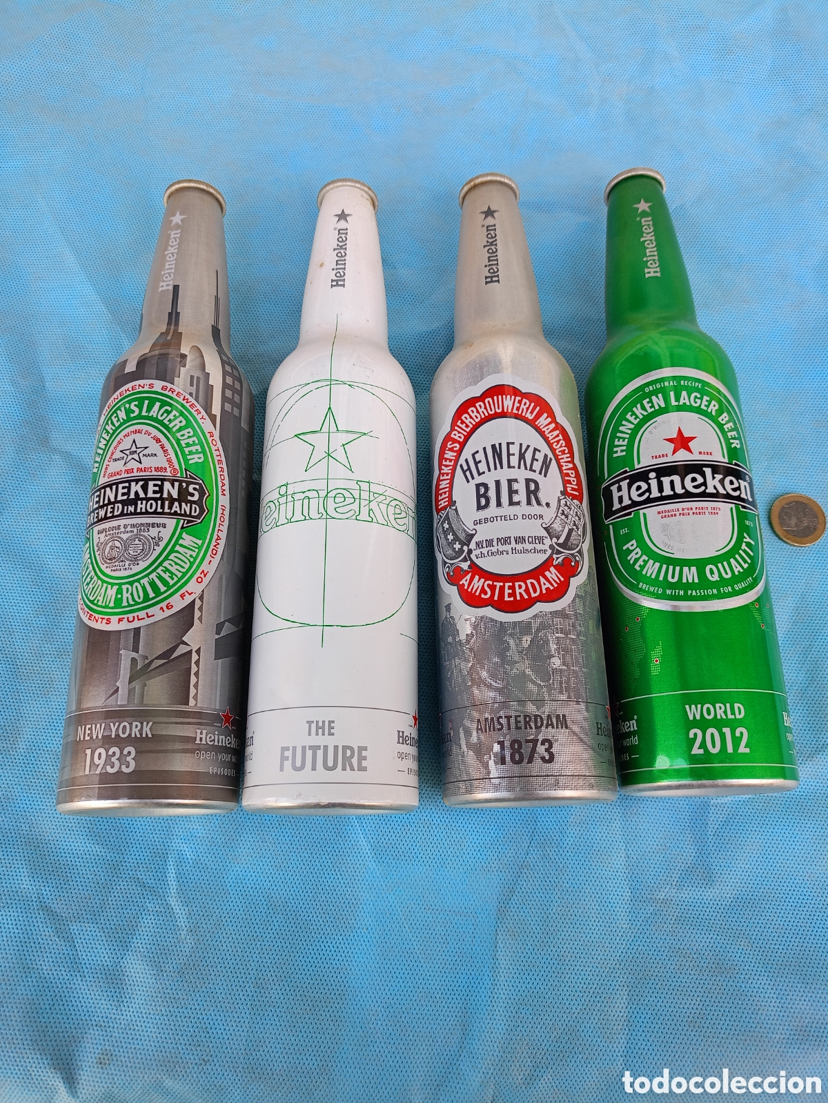 Coleccionismo de cervezas: BOTELLAS DE ALUMINIO CERVEZA HEINEKEN 4,73 CL. LOTE DE 4