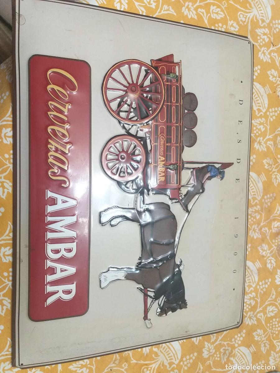 Coleccionismo de cervezas: cartel de chapa cerveza ambar