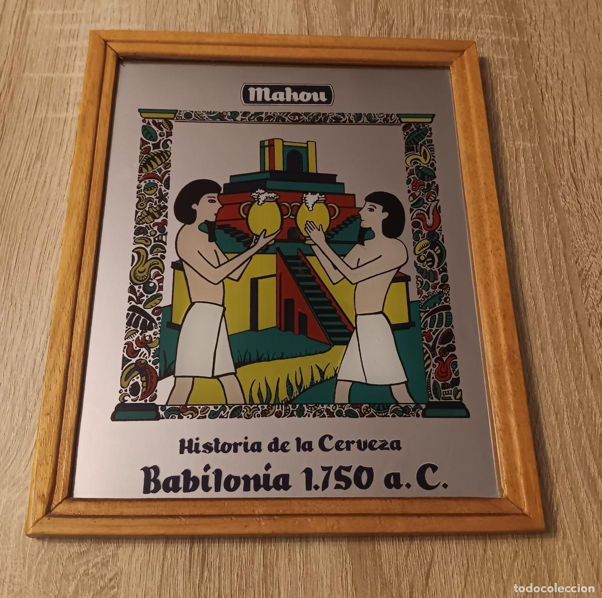 Coleccionismo de cervezas: PRECIOSO CUADRO ESPEJO MAHOU HISTORIA DE LA CERVEZA BABILONIA