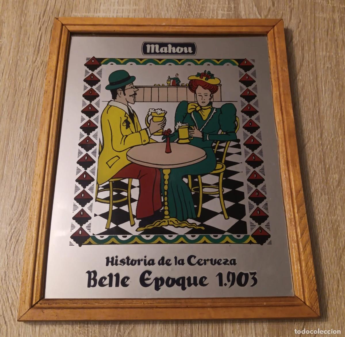 Coleccionismo de cervezas: PRECIOSO CUADRO ESPEJO MAHOU HISTORIA DE LA CERVEZA BELLE EPOQUE