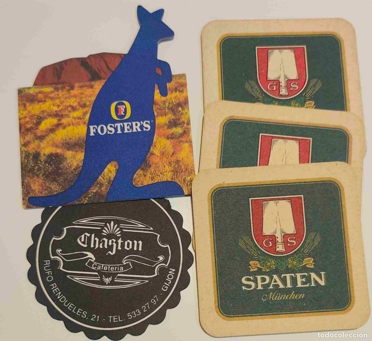 Coleccionismo de cervezas: LOTE DE 5 POSAVASOS - LOS DE LA FOTO - SPATEN (3) FOSTER&acute;S Y CAFETERIA CHASTON GIJON