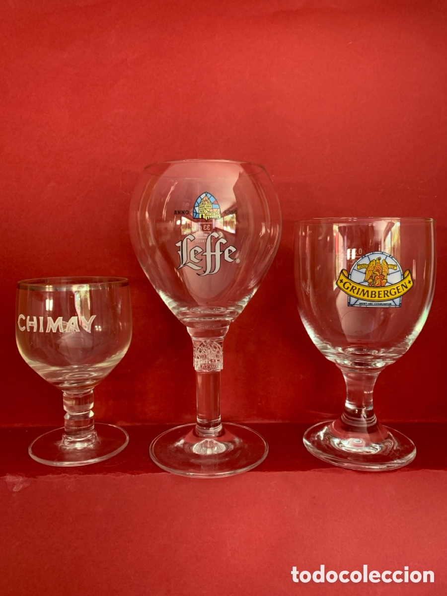 Coleccionismo de cervezas: COPAS DE CERVEZA LEFFE, CHIMAI, GRIMBERGEN, LOTE DE 3