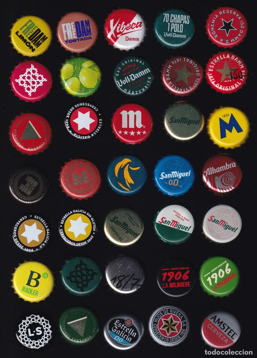 Coleccionismo de cervezas: Espa&ntilde;a. Cervezas variadas. 35 diferentes. Usadas.