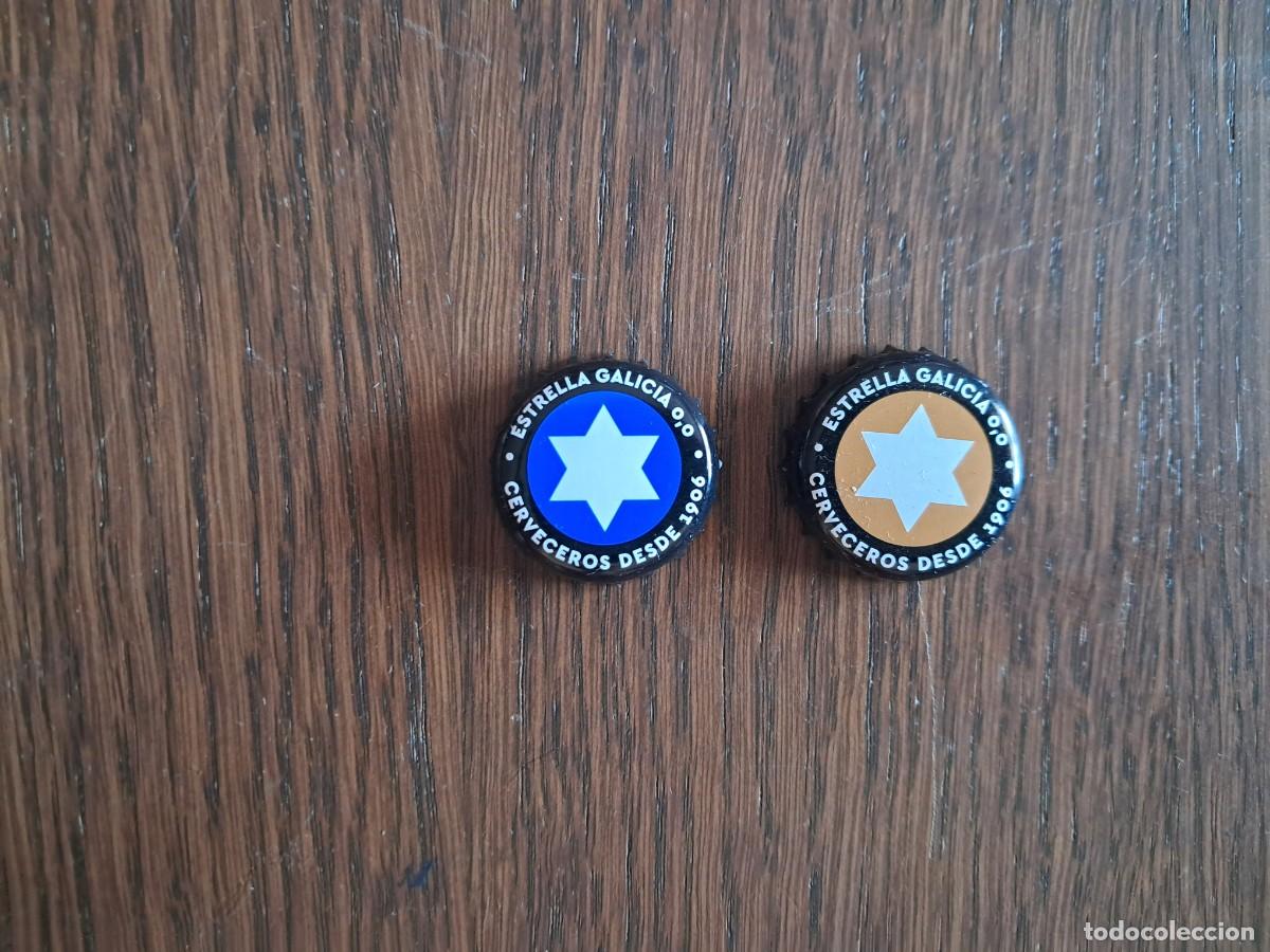 Coleccionismo de cervezas: lote de 2 chapas de cerveza estrella Galicia, sin alcohol, 0,0.