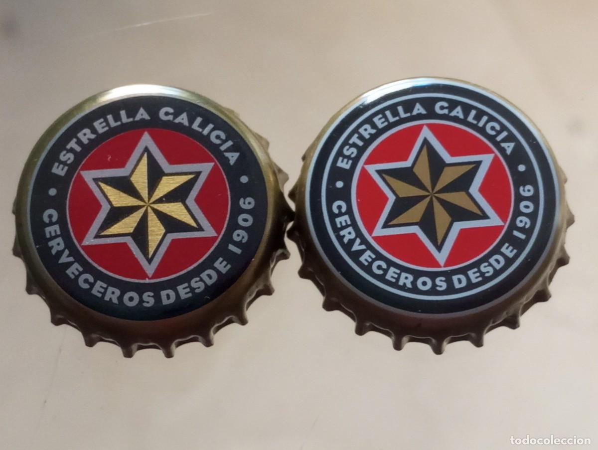 Coleccionismo de cervezas: Lote de 2 chapas tap&oacute;n corona DIFERENTES de cerveza espa&ntilde;ola ESTRELLA GALICIA CERVECEROS DESDE 1906