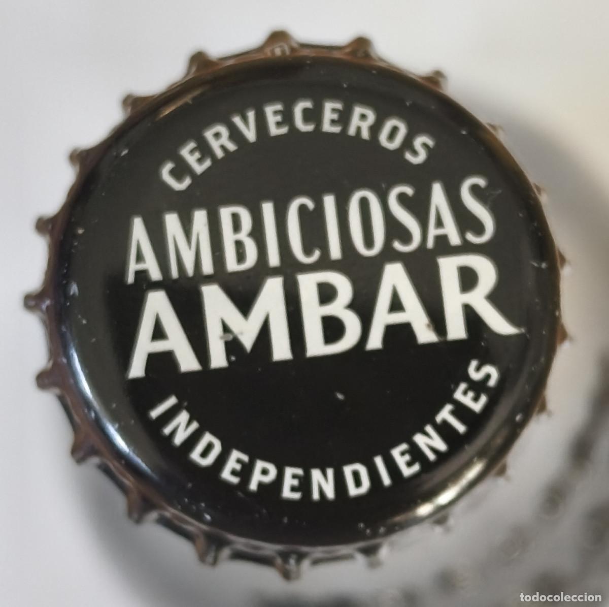 Coleccionismo de cervezas: BOTELLA VAC&Iacute;A CON ETIQUETAS y CHAPA TAPON CORONA CERVEZA - ANBICIOSAS AMBAR