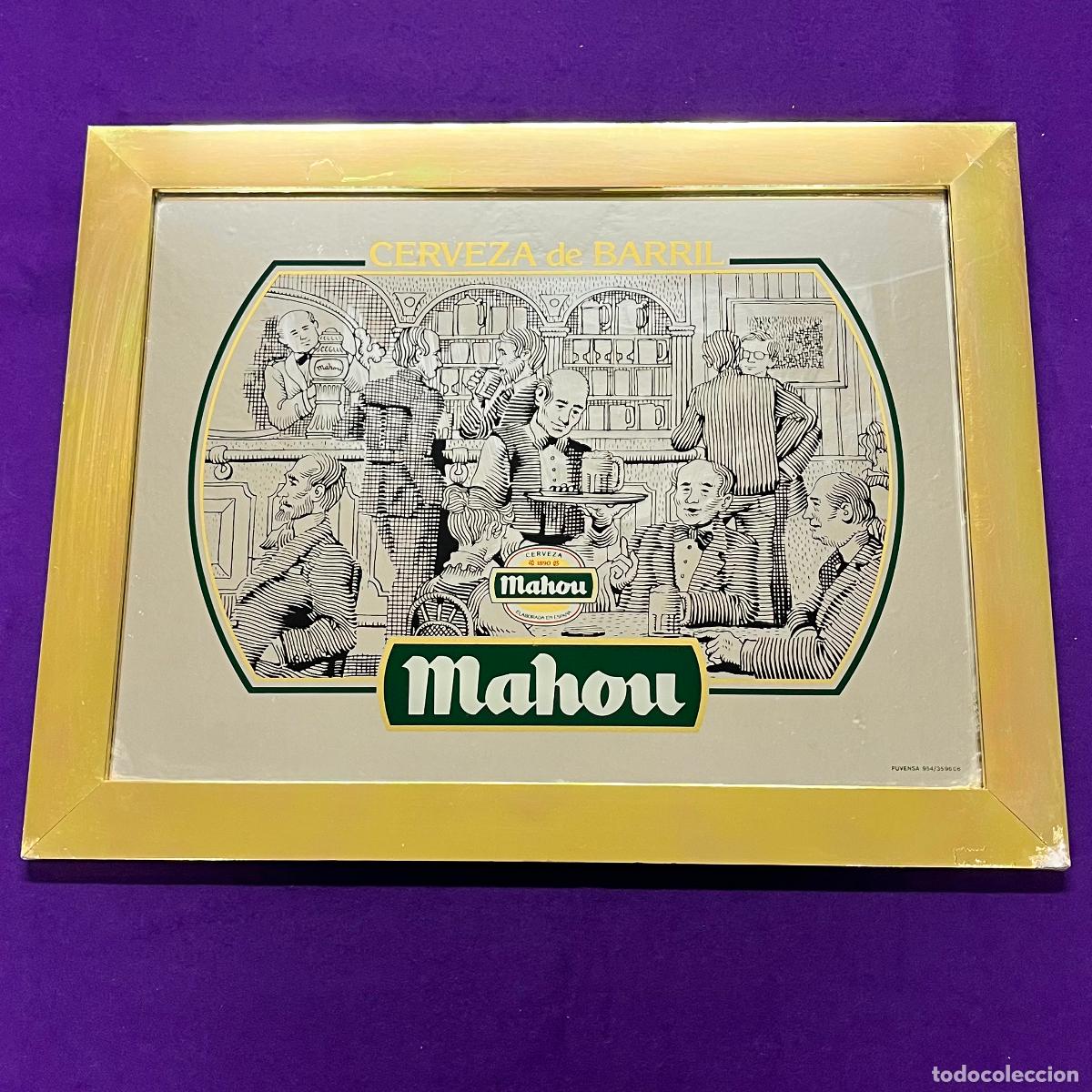 Coleccionismo de cervezas: ANTIGUO CUADRO ESPEJO DE CERVEZAS MAHOU. CERVEZA DE BARRIL. PUBLICITARIO.