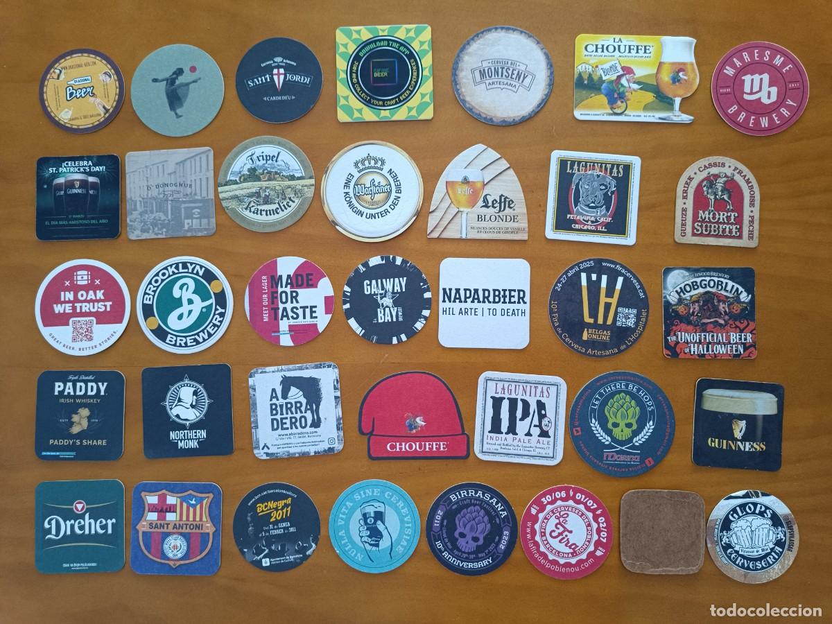 Coleccionismo de cervezas: LOTE DE 36 ANTIGUOS POSAVASOS INTERNACIONALES, RAROS, ARTESANA, VINTAGE, IRLANDA, BELGICA, ALEMANIA
