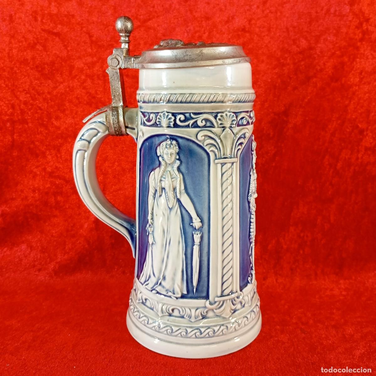 Coleccionismo de cervezas: JARRA DE CERVEZA ALEMANA - MUY TRABAJADA - CER&Aacute;MICA POPULAR ALEMANA - 1 LITRO - 25 CM