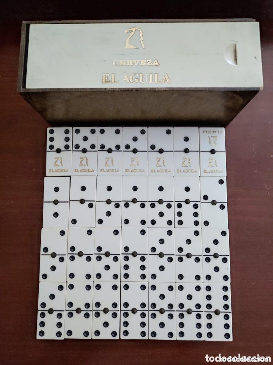 Coleccionismo de cervezas: Antiguo domino con antigua publicidad cerveza Aguila - A&ntilde;os 60/70