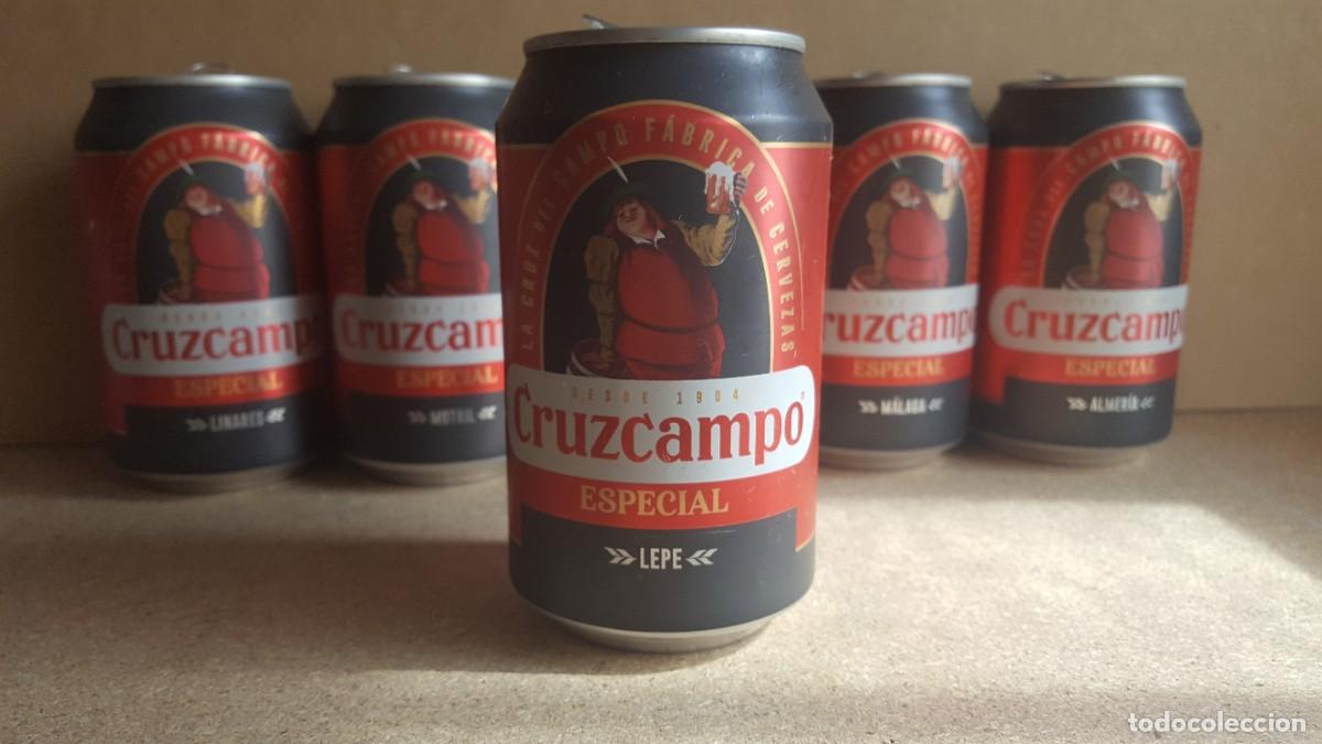 Collectable Beer: Lata de cerveza Cruzcampo Especial, Edici&oacute;n limitada. Lepe. VAC&Iacute;A