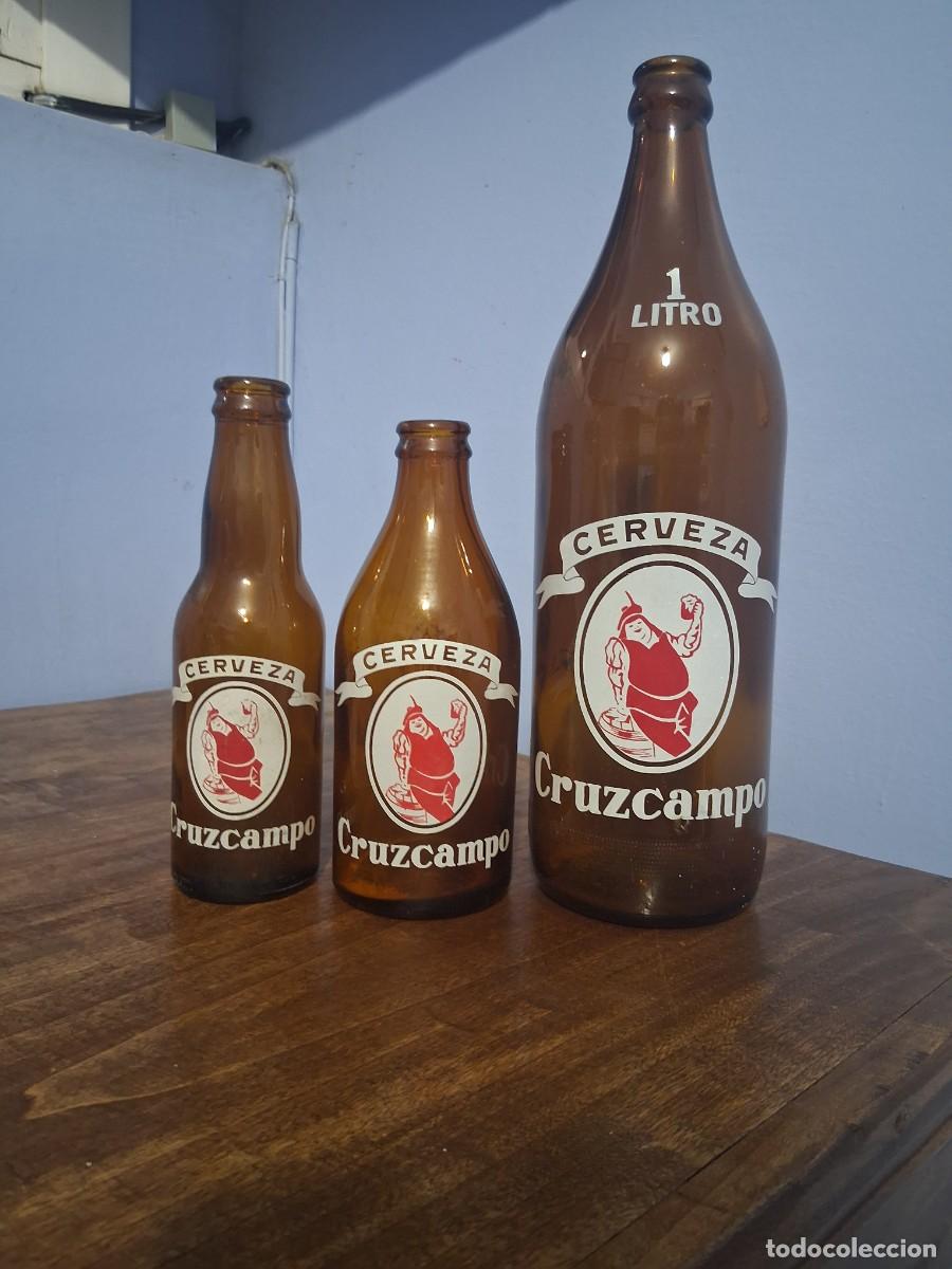 Coleccionismo de cervezas: 3 botellas de cerveza La Alhambra Granada quinto tercio y litro