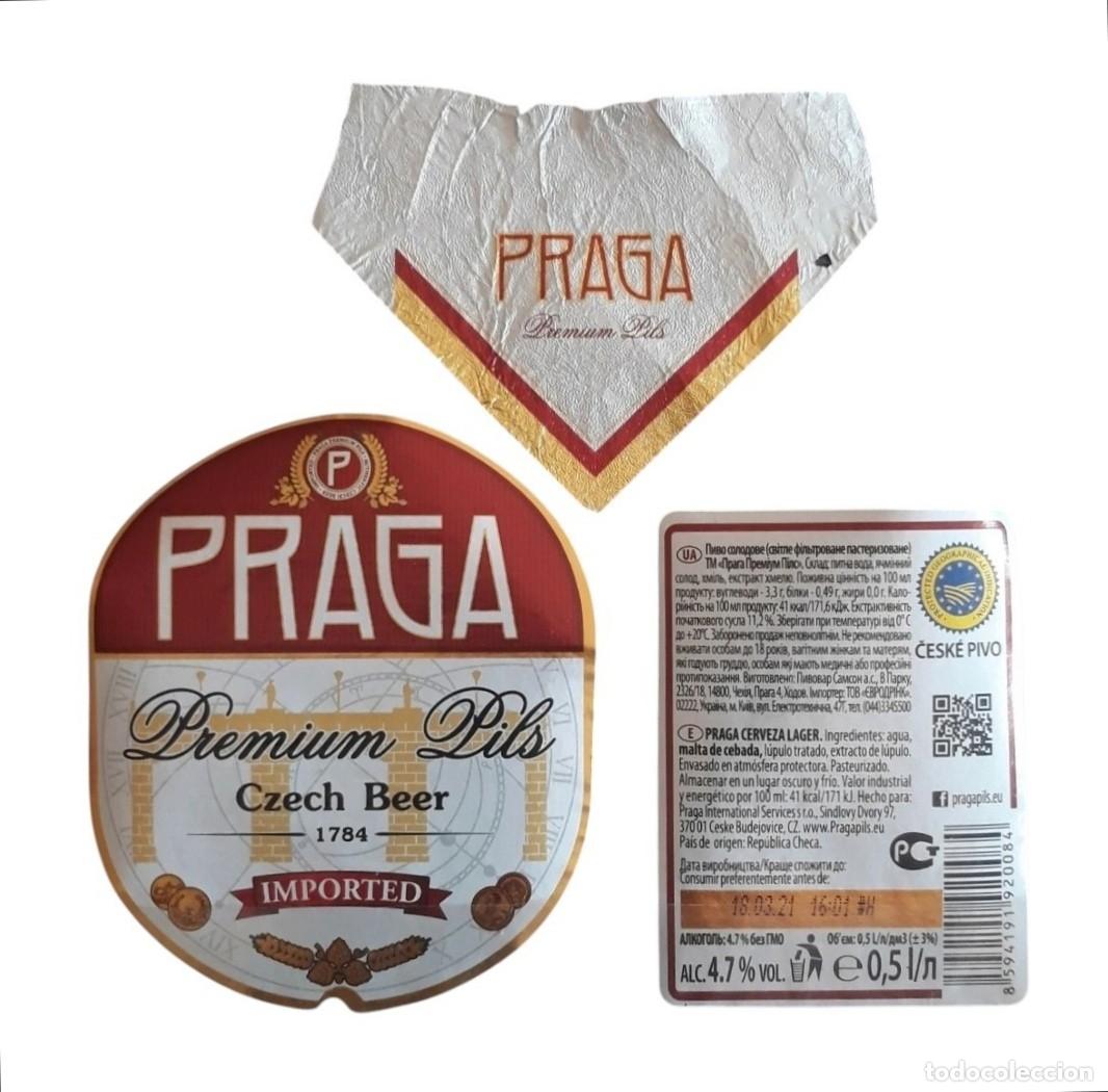 Coleccionismo de cervezas: CERVEZA PRAGA PREMIUM 0.50 ML - JUEGO DE 3 ETIQUETAS.